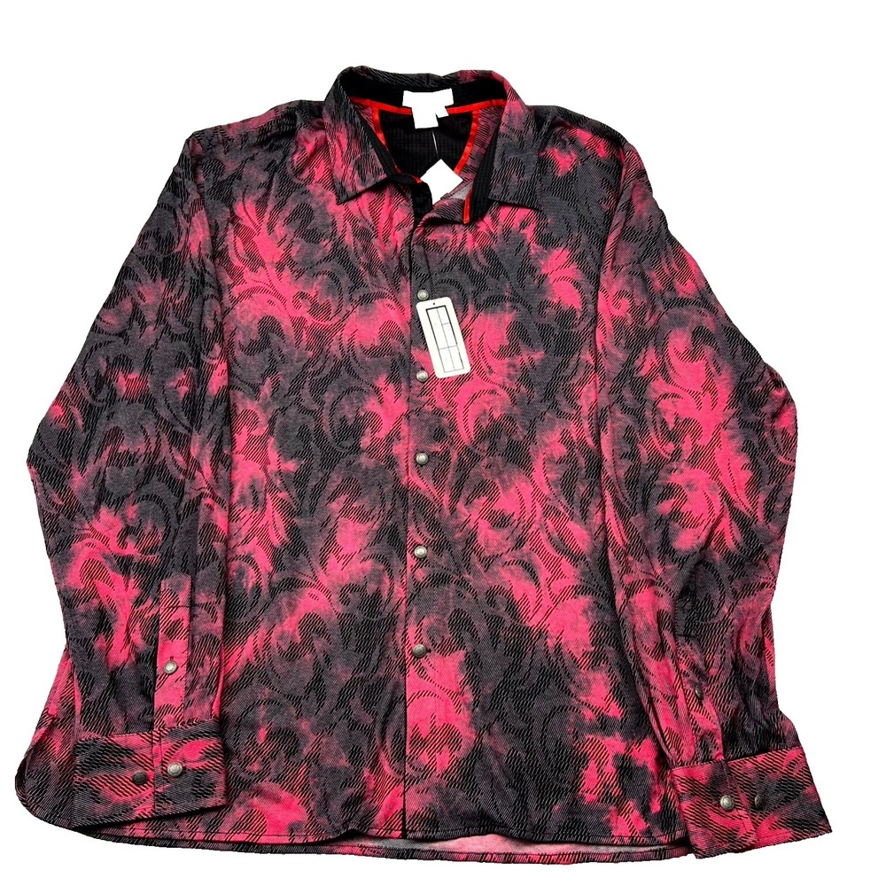 Ross Graison Shirt Men 2XL Red Paisley Print Rayon‎ Pleated Button Up $227 MSRP